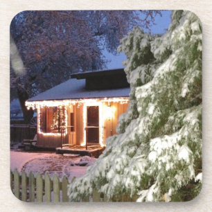 Cosy Winter Snow Cabin Christmas Holiday Decor Coaster