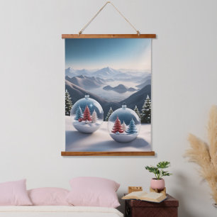 Cosy Winter Snow Globe Scene Hanging Tapestry