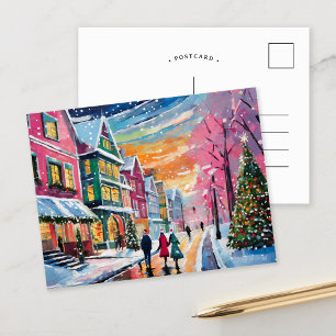 Cosy Winter Street Scene Modern Art Postcard