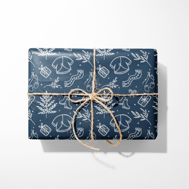 Cosy Winter Sweater & Gifts Blue Wrapping Paper (Creator Uploaded)