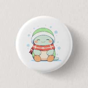 Cosy Winter Turtle with Scarf Kawaii Design 3 Cm Round Badge