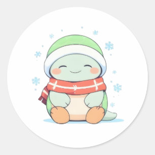 Cosy Winter Turtle with Scarf Kawaii Design Classic Round Sticker