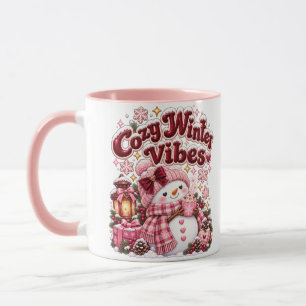 Cosy Winter Vibes Cute Coquette Snowman Custom Mug