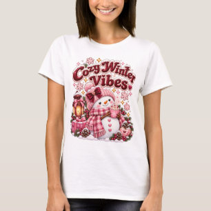 Cosy Winter Vibes Cute Coquette Snowman Custom T-Shirt