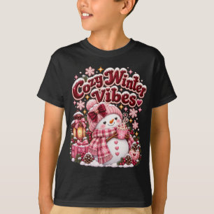 Cosy Winter Vibes Cute Coquette Snowman Custom T-Shirt