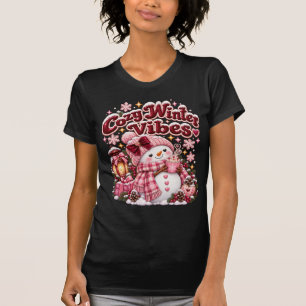 Cosy Winter Vibes Cute Coquette Snowman Custom T-Shirt