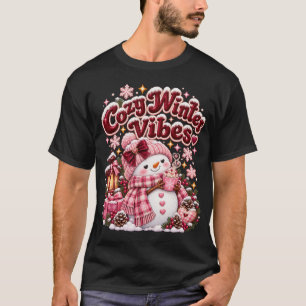 Cosy Winter Vibes Cute Coquette Snowman Custom T-Shirt