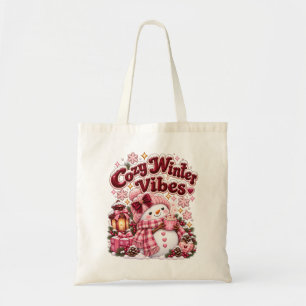 Cosy Winter Vibes Cute Coquette Snowman Custom Tote Bag