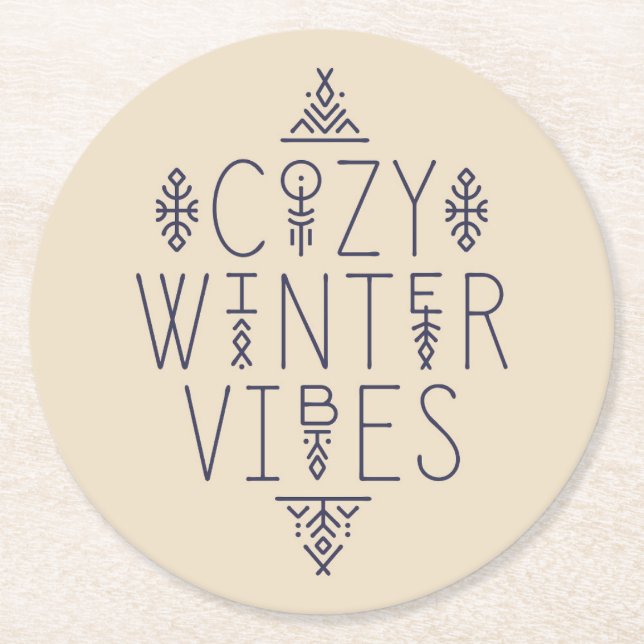 Cosy Winter Vibes Design Round Paper Coaster (Front)