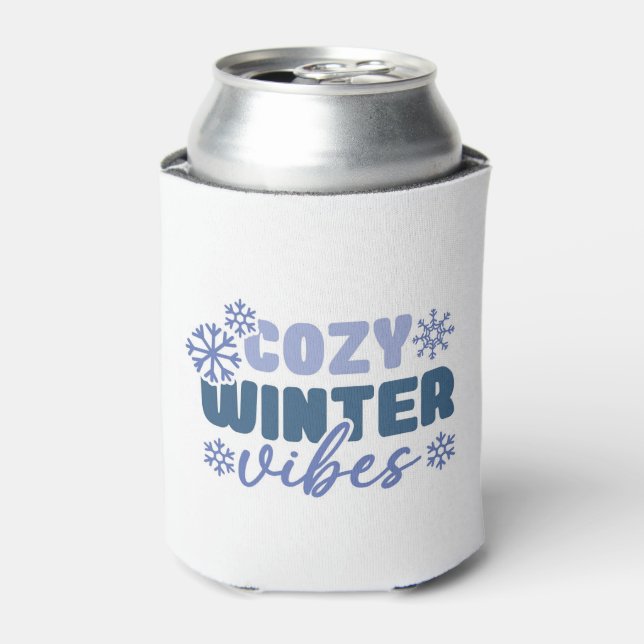 Cosy Winter Vibes - Snowflake Typography Can Cooler (Can Front)