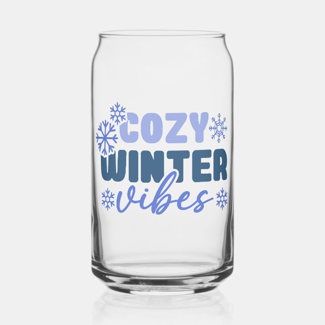 Cosy Winter Vibes - Snowflake Typography Can Glass (Front)