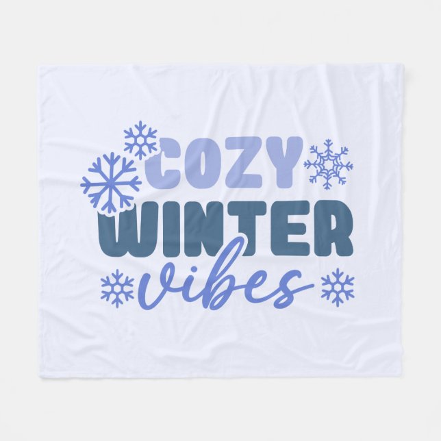 Cosy Winter Vibes - Snowflake Typography Fleece Blanket (Front (Horizontal))
