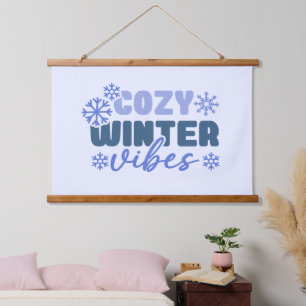 Cosy Winter Vibes - Snowflake Typography Hanging Tapestry