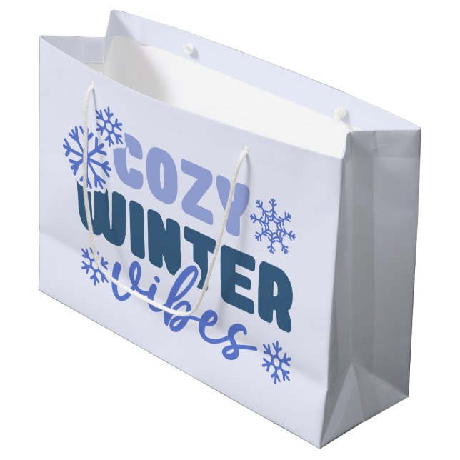 Cosy Winter Vibes - Snowflake Typography Large Gift Bag (Front Angled)