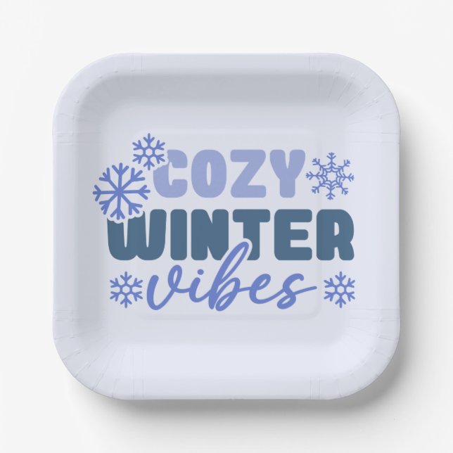 Cosy Winter Vibes - Snowflake Typography Paper Plate (Front)