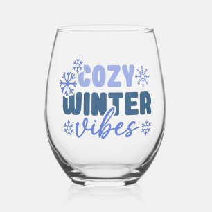 Cosy Winter Vibes - Snowflake Typography Stemless Wine Glass