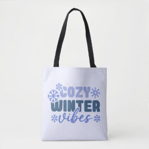 Cosy Winter Vibes - Snowflake Typography Tote Bag
