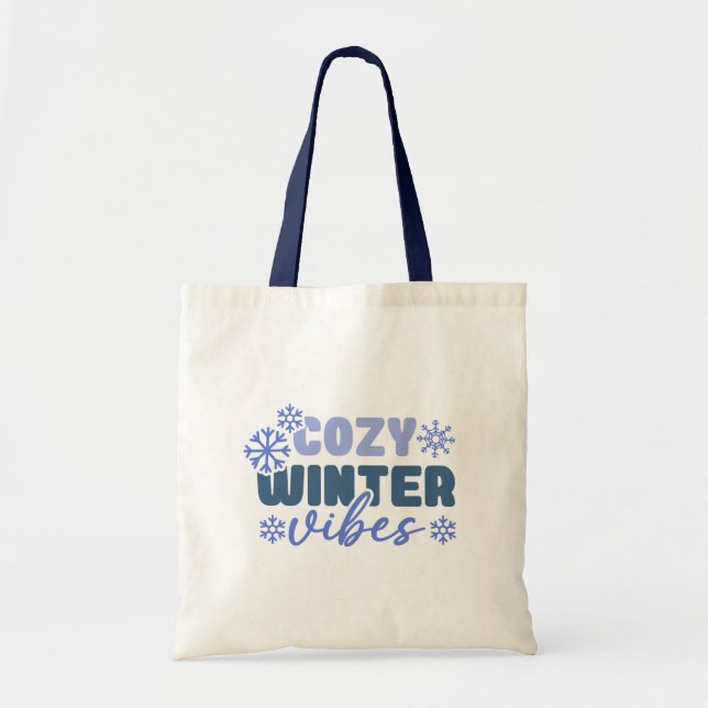 Cosy Winter Vibes - Snowflake Typography Tote Bag (Front)