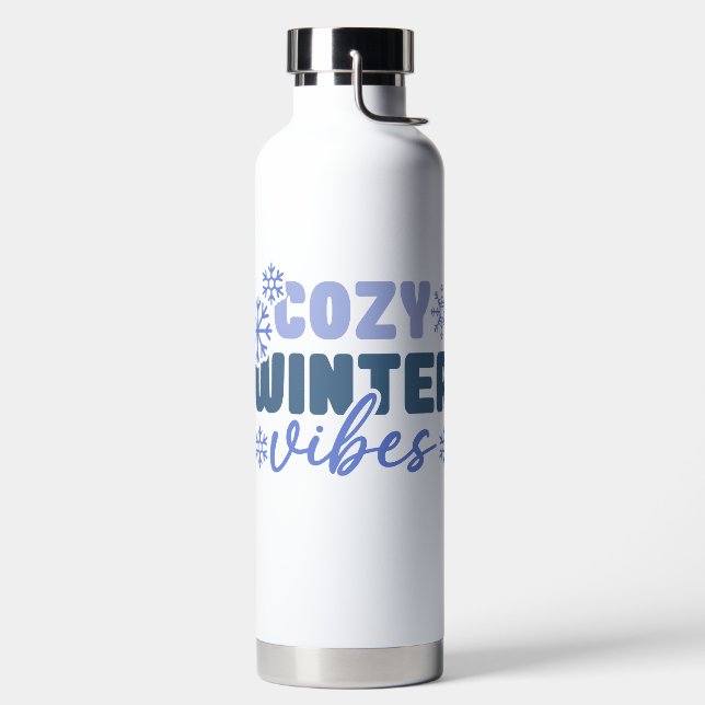 Cosy Winter Vibes - Snowflake Typography Water Bottle (Left)
