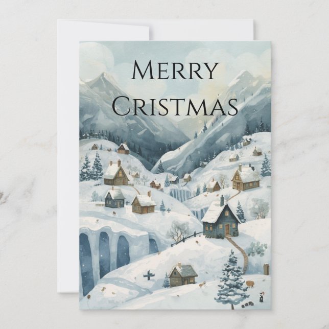 "Cosy Winter Village Christmas Flat Invitation" Invitation (Front)