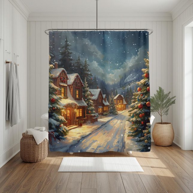 Cosy Winter Village Christmas Shower Curtain  (Creator Uploaded)