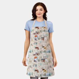 Cosy Winter Village Scene Pattern Apron