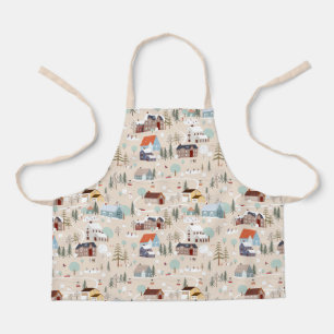 Cosy Winter Village Scene Pattern Apron