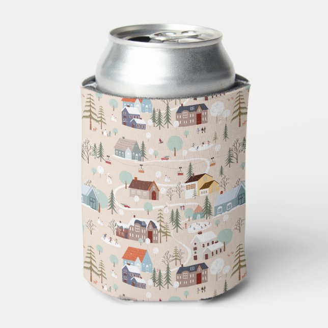 Cosy Winter Village Scene Pattern Can Cooler (Can Front)