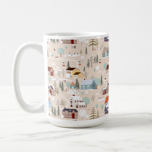 Cosy Winter Village Scene Pattern Coffee Mug (Left)