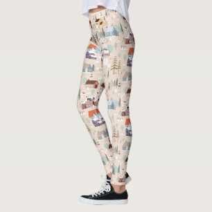 Cosy Winter Village Scene Pattern Leggings