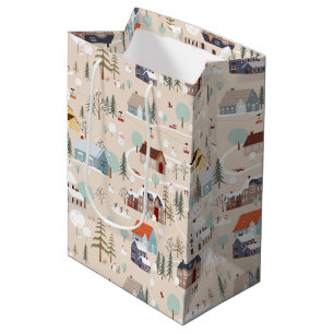 Cosy Winter Village Scene Pattern Medium Gift Bag