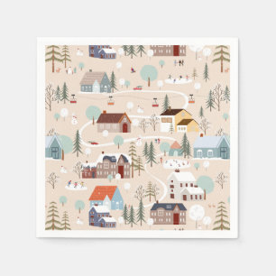 Cosy Winter Village Scene Pattern Napkin