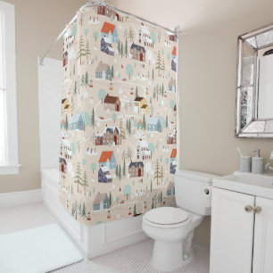 Cosy Winter Village Scene Pattern Shower Curtain