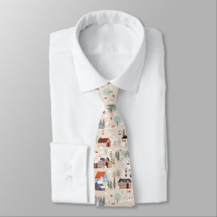 Cosy Winter Village Scene Pattern Tie