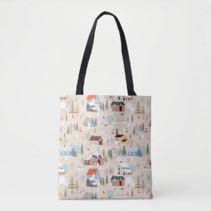 Cosy Winter Village Scene Pattern Tote Bag