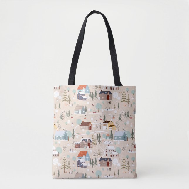 Cosy Winter Village Scene Pattern Tote Bag (Front)