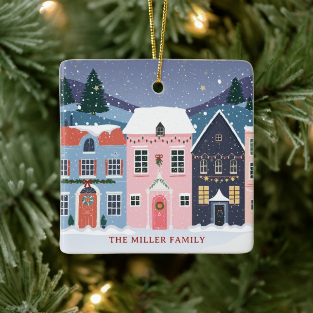 Cosy Winter Village Snowy Houses Ornament (Tree)