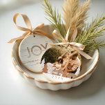 Cosy Winter Village Woodgrain Home Family Photo Ceramic Tree Decoration<br><div class="desc">Our natural cosy village Christmas ornament captures the true nature of the simple things. Natural textures of woodgrains, soft earth tones with beige, greys, and light ceramic creams create a clean, minimal, and cosy design. We've incorporated our hand-drawn woodgrain villae and forest trees. Combination of ceramic creamy shades and woodgrain...</div>
