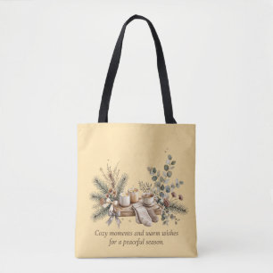 Cosy Winter Watercolor Candles, Coffee & Evergre Tote Bag