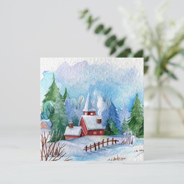 Cosy Winter Watercolor Landscape (Standing Front)