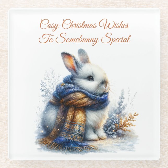Cosy Winter Wishes To Somebunny Special Rabbit Glass Coaster (Front)