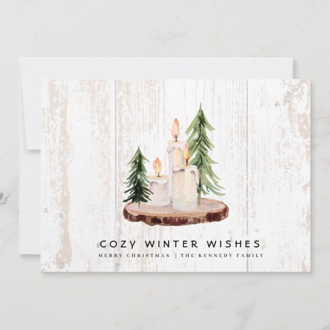 Cosy Winter Wishes | Weathered Wood Country  Holiday Card (Front)