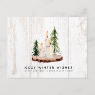 Cosy Winter Wishes   Weathered Wood Country Xmas  Invitation Postcard