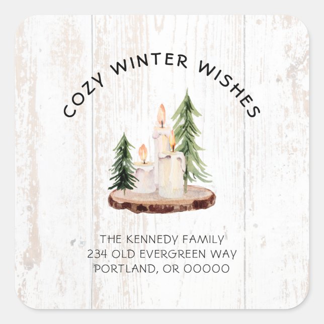 Cosy Winter Wishes White Distressed Wood Xmas  Cla Square Sticker (Front)