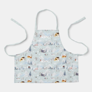 Cosy Winter Wonderland Ice Skating Village Pattern Apron