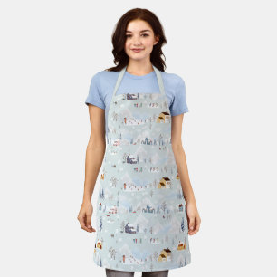 Cosy Winter Wonderland Ice Skating Village Pattern Apron