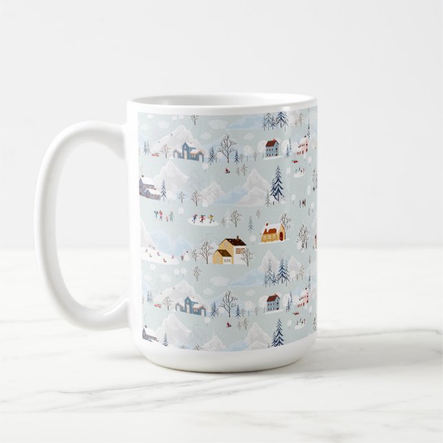 Cosy Winter Wonderland Ice Skating Village Pattern Coffee Mug (Left)