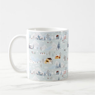 Cosy Winter Wonderland Ice Skating Village Pattern Coffee Mug