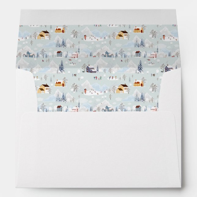 Cosy Winter Wonderland Ice Skating Village Pattern Envelope (Back (Bottom))