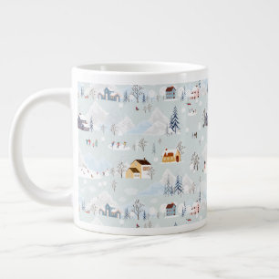 Cosy Winter Wonderland Ice Skating Village Pattern Large Coffee Mug